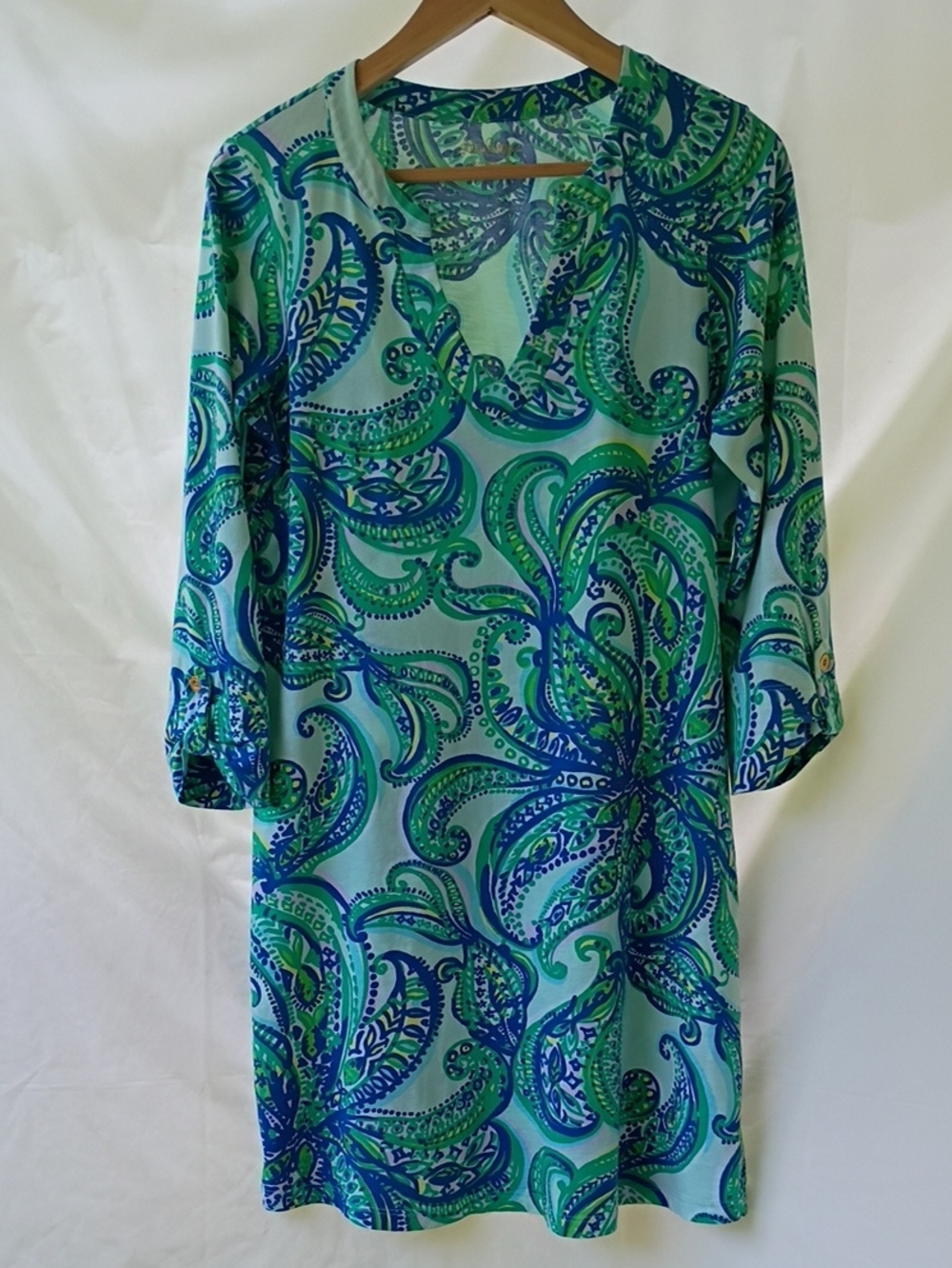 Lilly Pulitzer Green, Blue & White Paisley Top